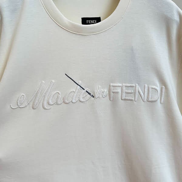 フェンディ コピー メイドイン フェンディ レタリング刺繍 コットンTシャツ FY1291A
